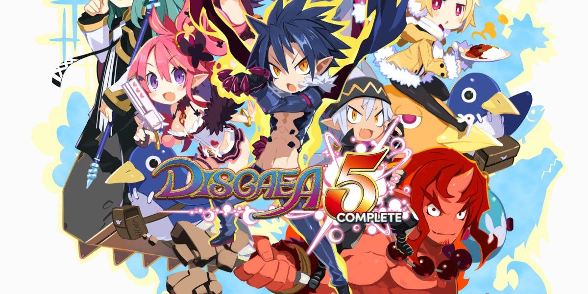 A close up of the cover to Disgaea 5 Complete
