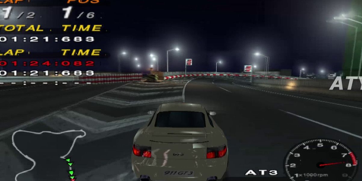 a car in a race at night