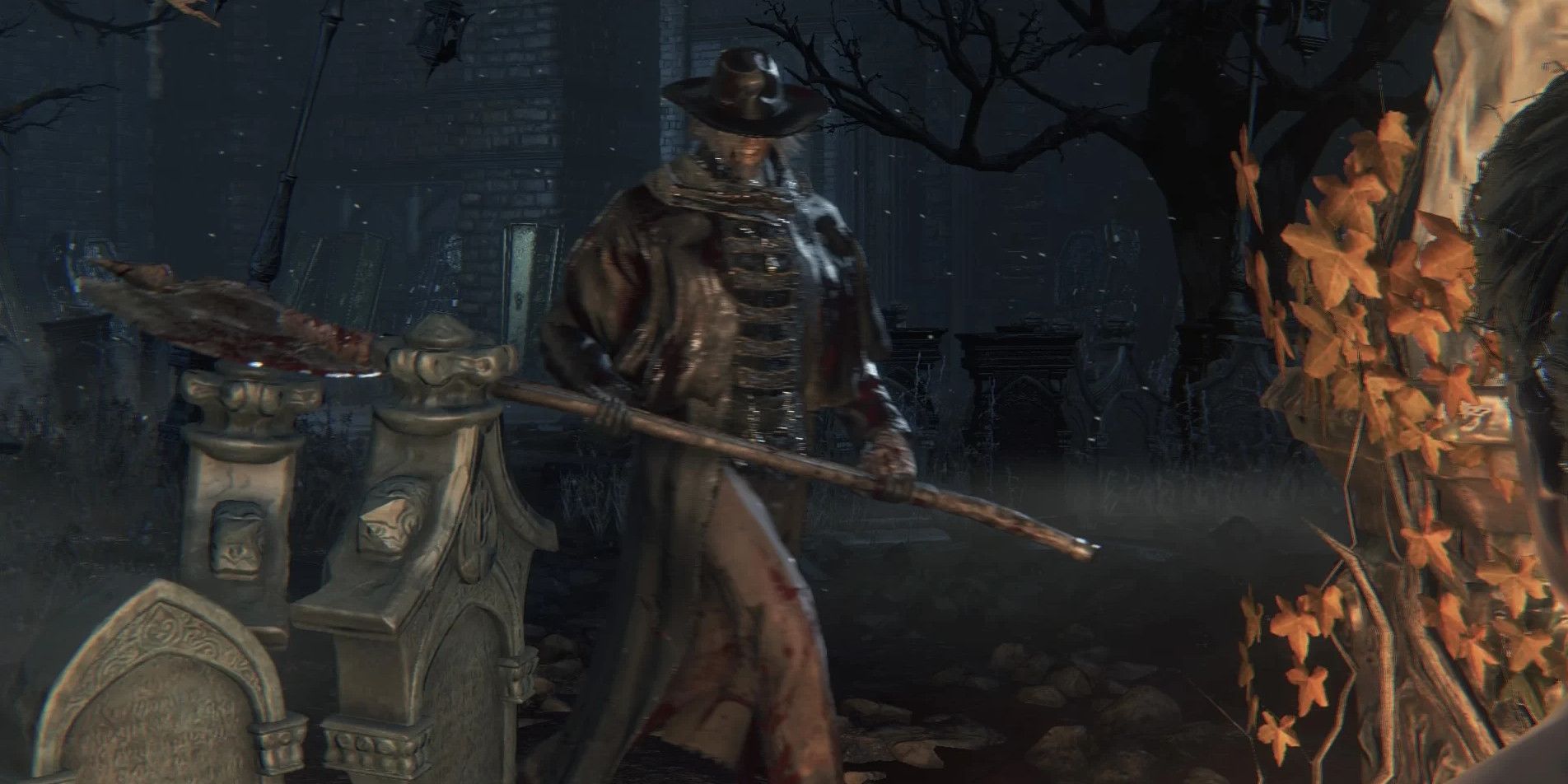 father gascoigne in a graveyard with a long axe