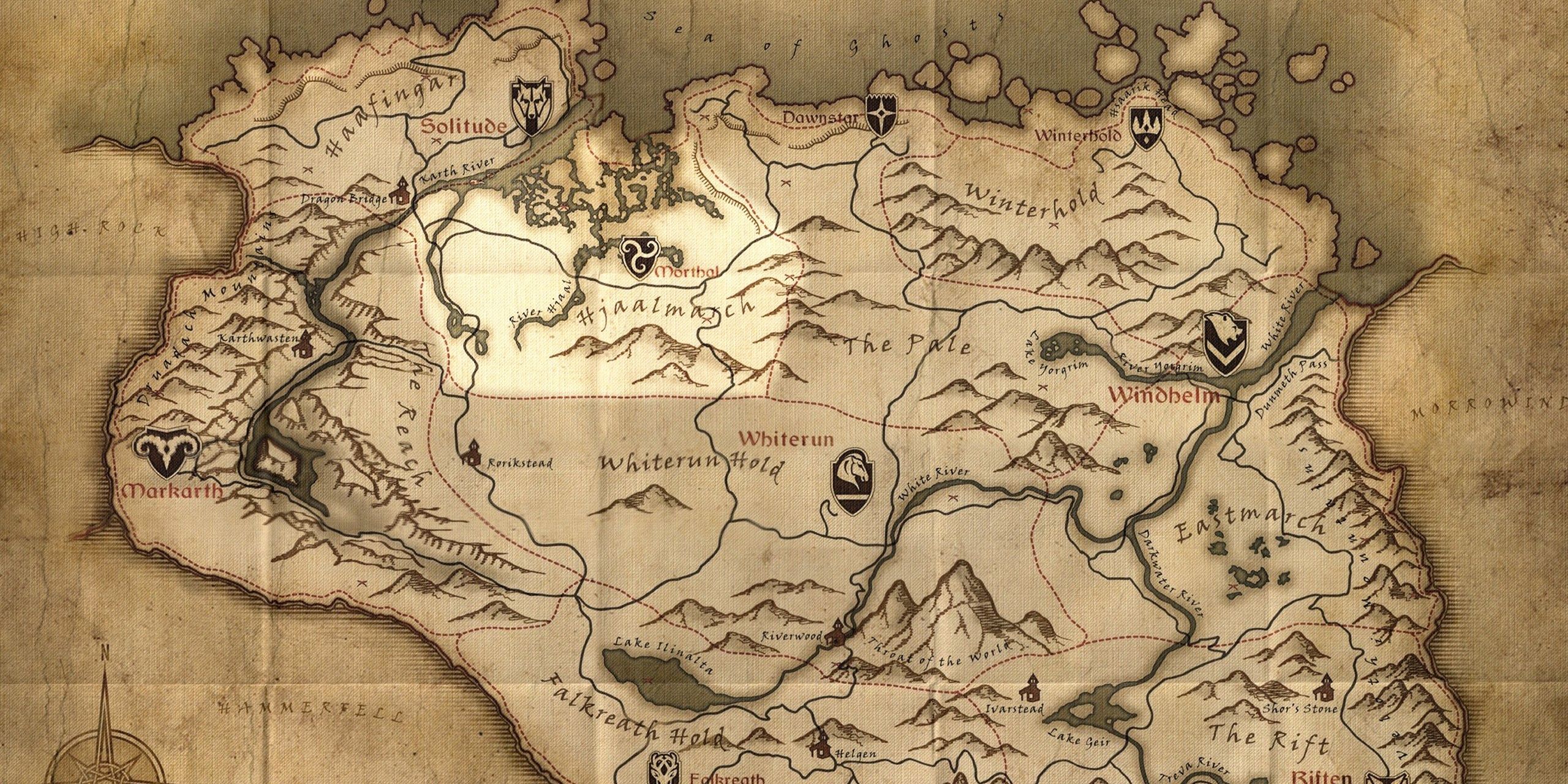 A map of skyrim with hjaalmarch highlighted