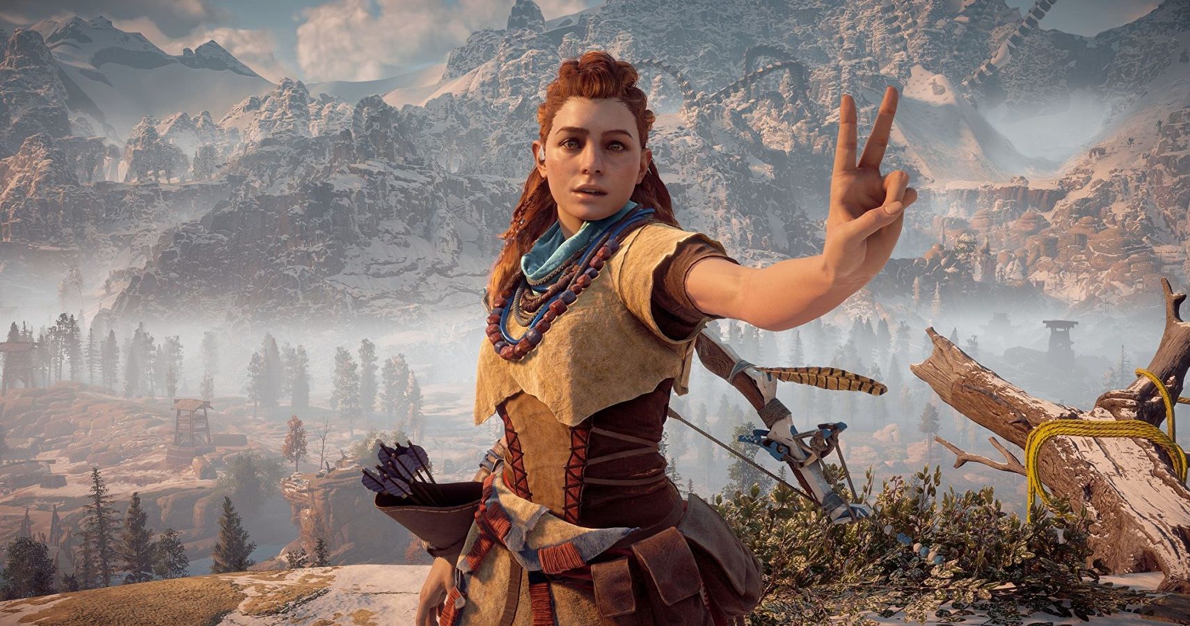 Aloy holding up the peace sign in Horizon Zero Dawn