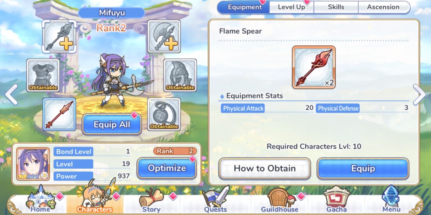 Leveling a character in Princess Connect.