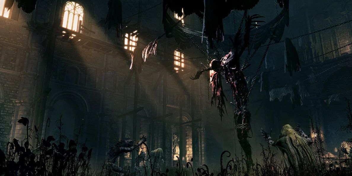 a crucified beast in old yharnam