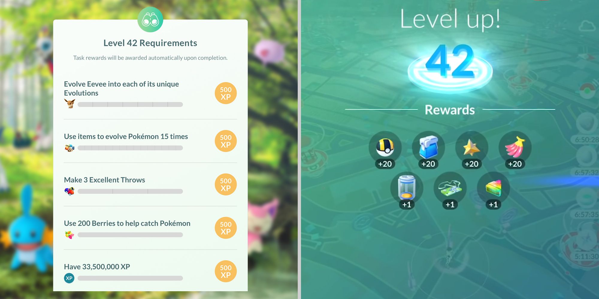 Requirements and rewards for level 42 in Pokemon Go