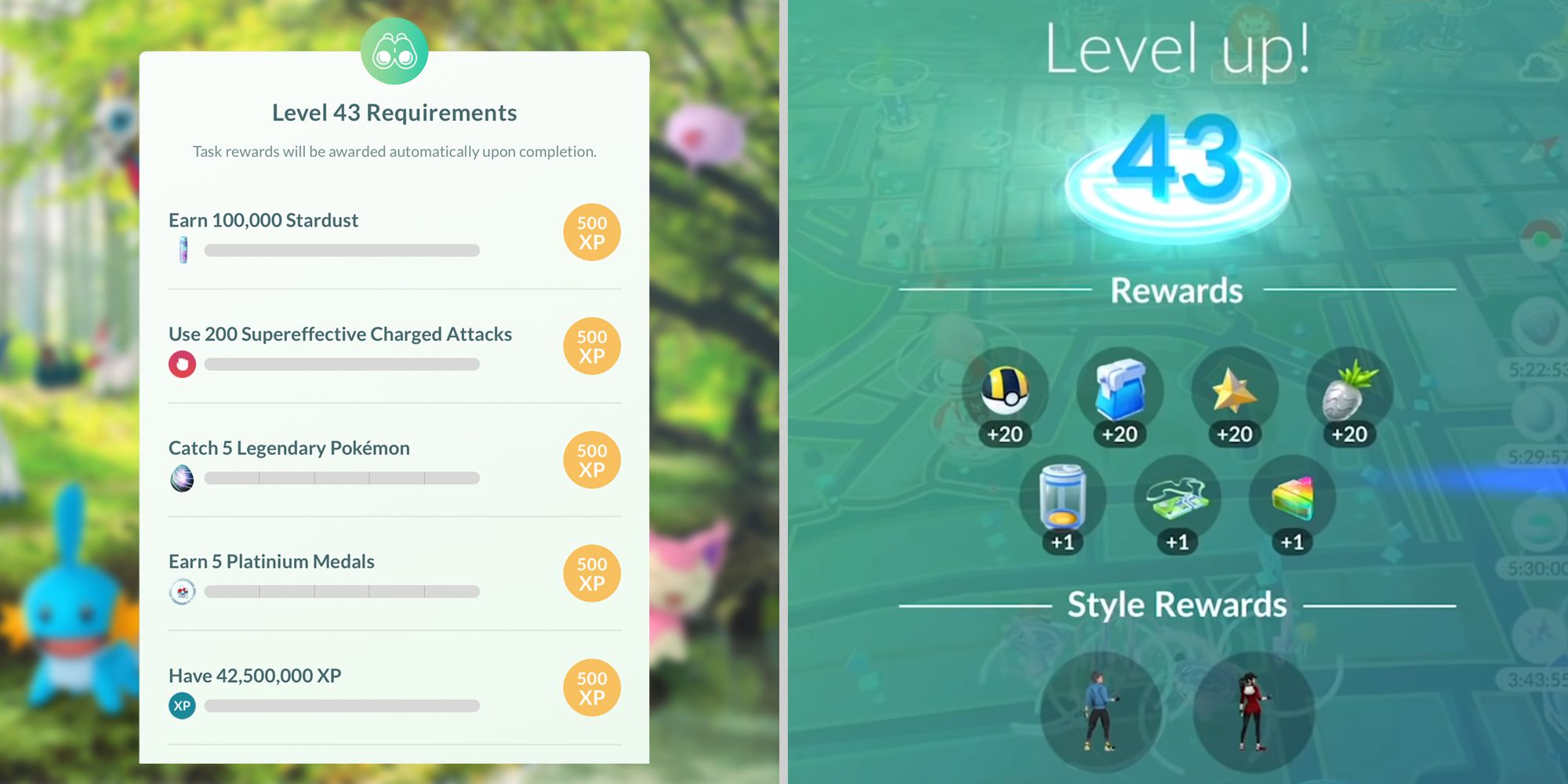Requirements and rewards for level 43 in Pokemon Go