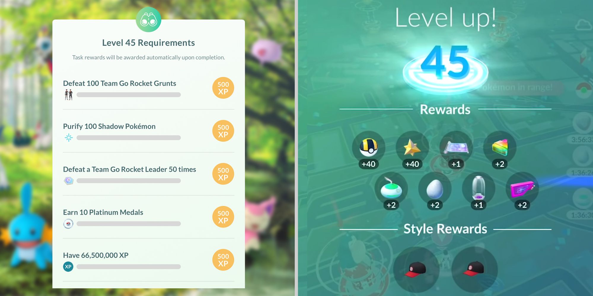 Requirements and rewards for level 45 in Pokemon Go