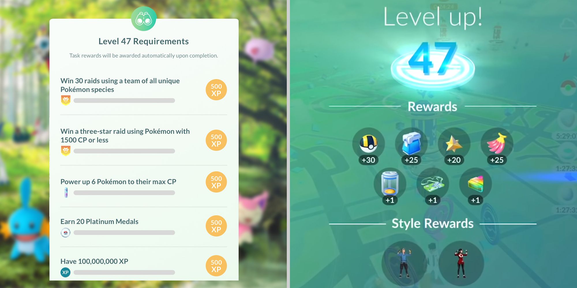 Requirements and rewards for level 47 in Pokemon Go