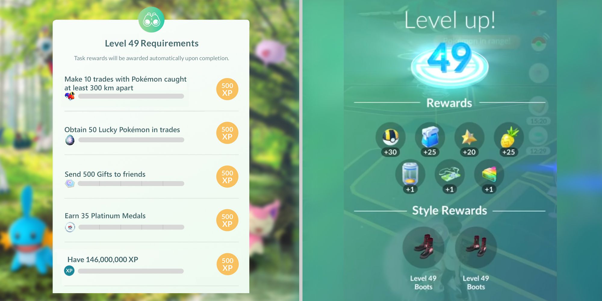 Requirements and rewards for level 49 in Pokemon Go