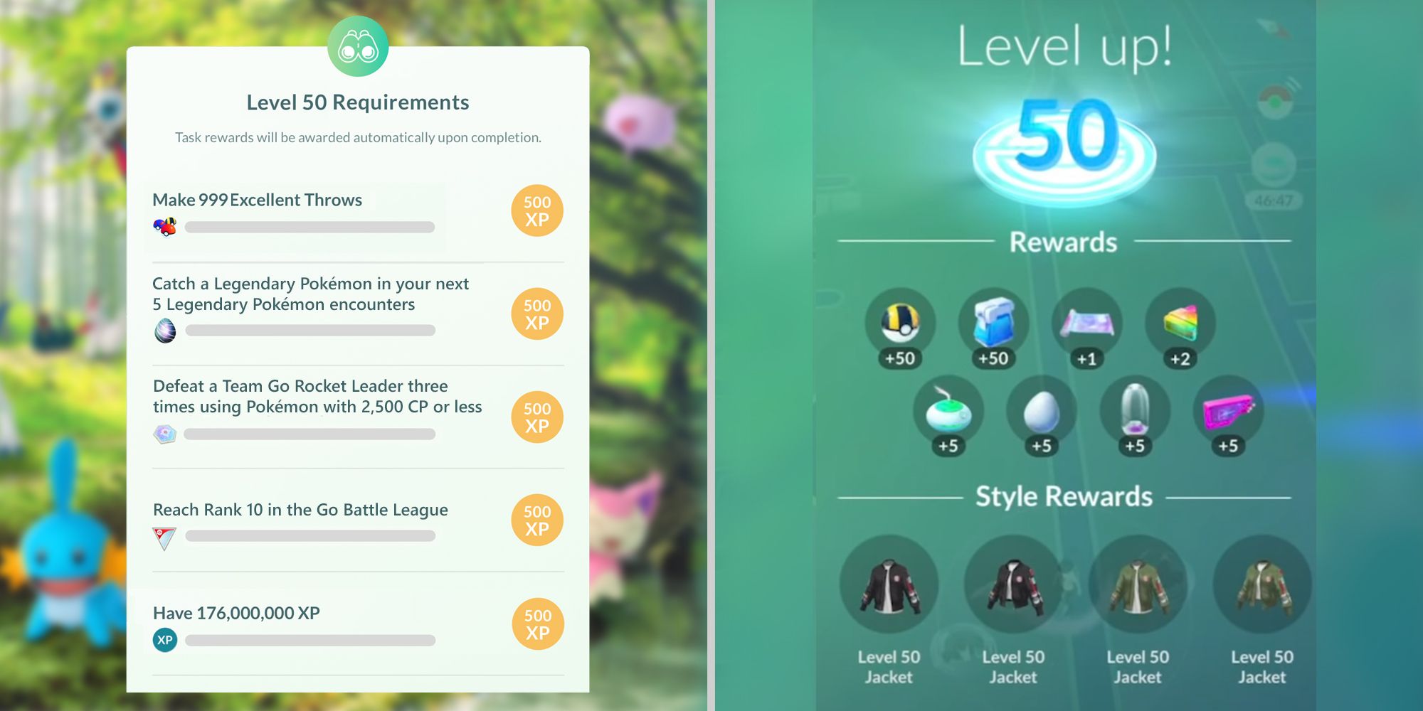 Requirements and rewards for level 50 in Pokemon Go