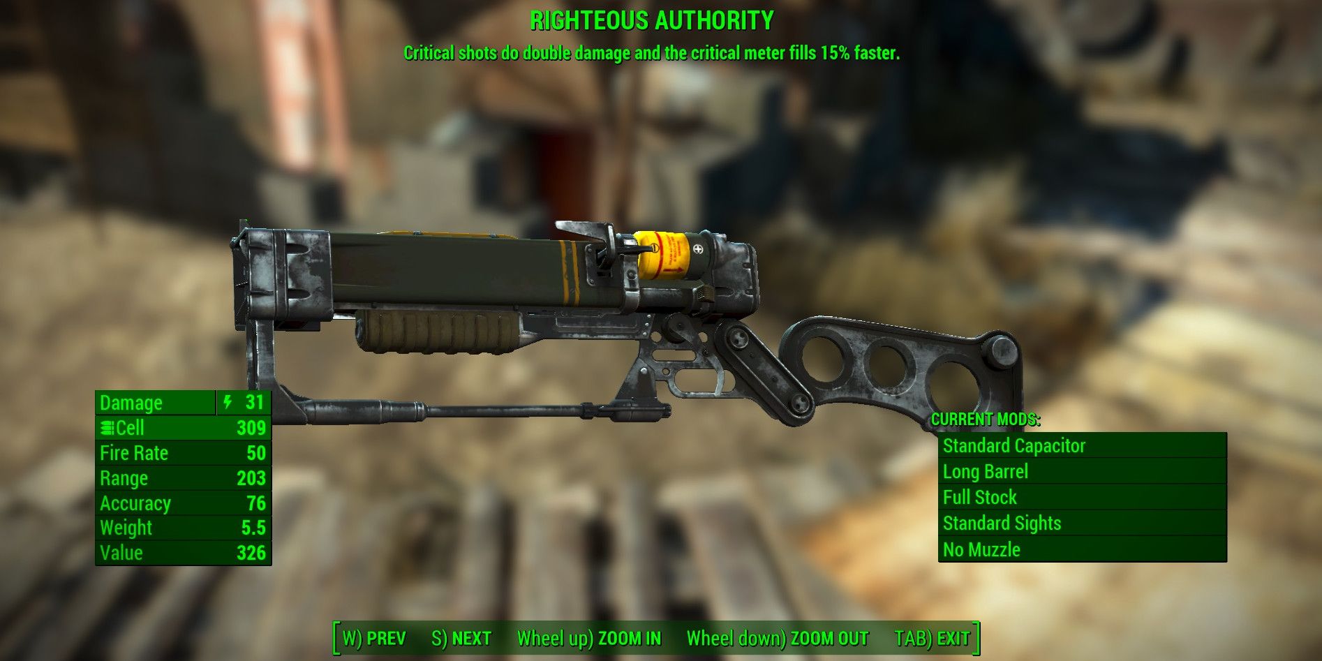 righteous authority in the ingame customisation menu