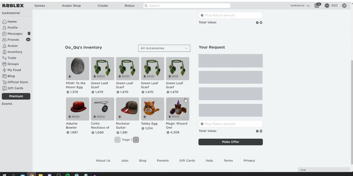 Make a trade offer in Roblox