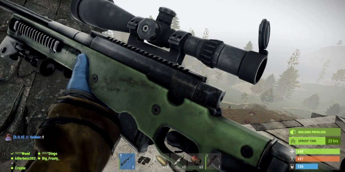 A screenshot of a player using the sniper rifle in Rust