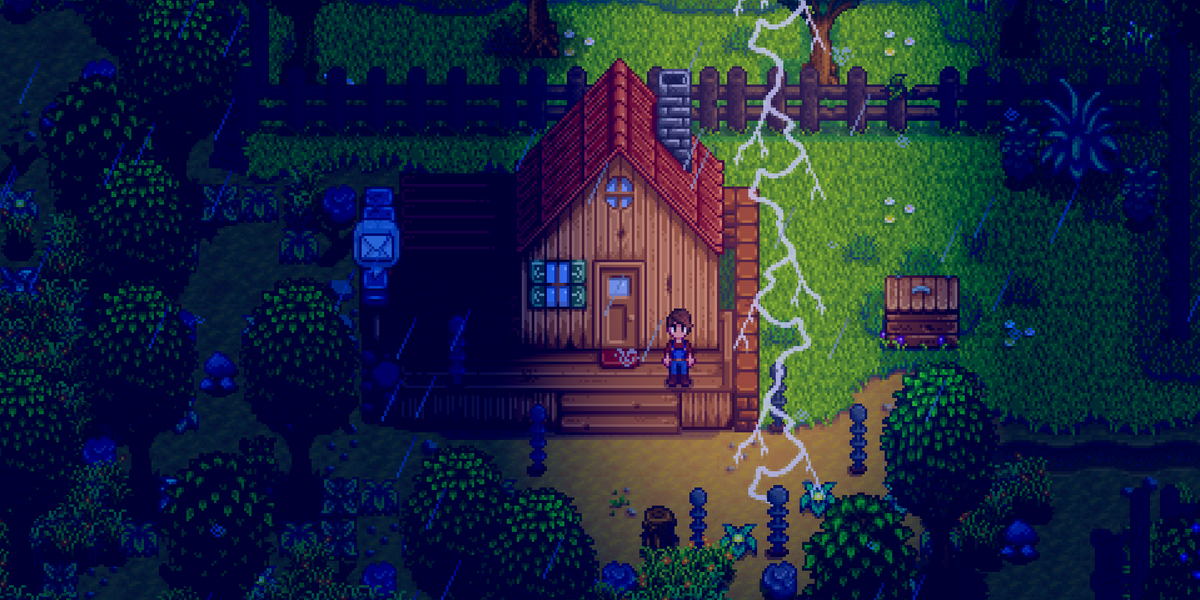 screenshot of lightning striking a lightning rod