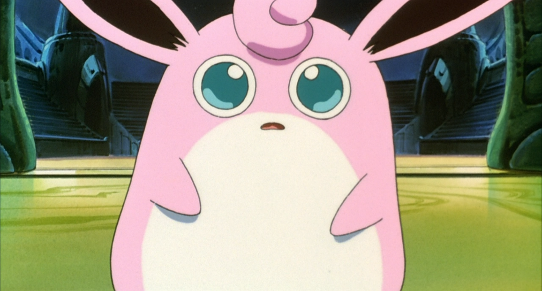wigglytuff looking confused in the pokemon anime