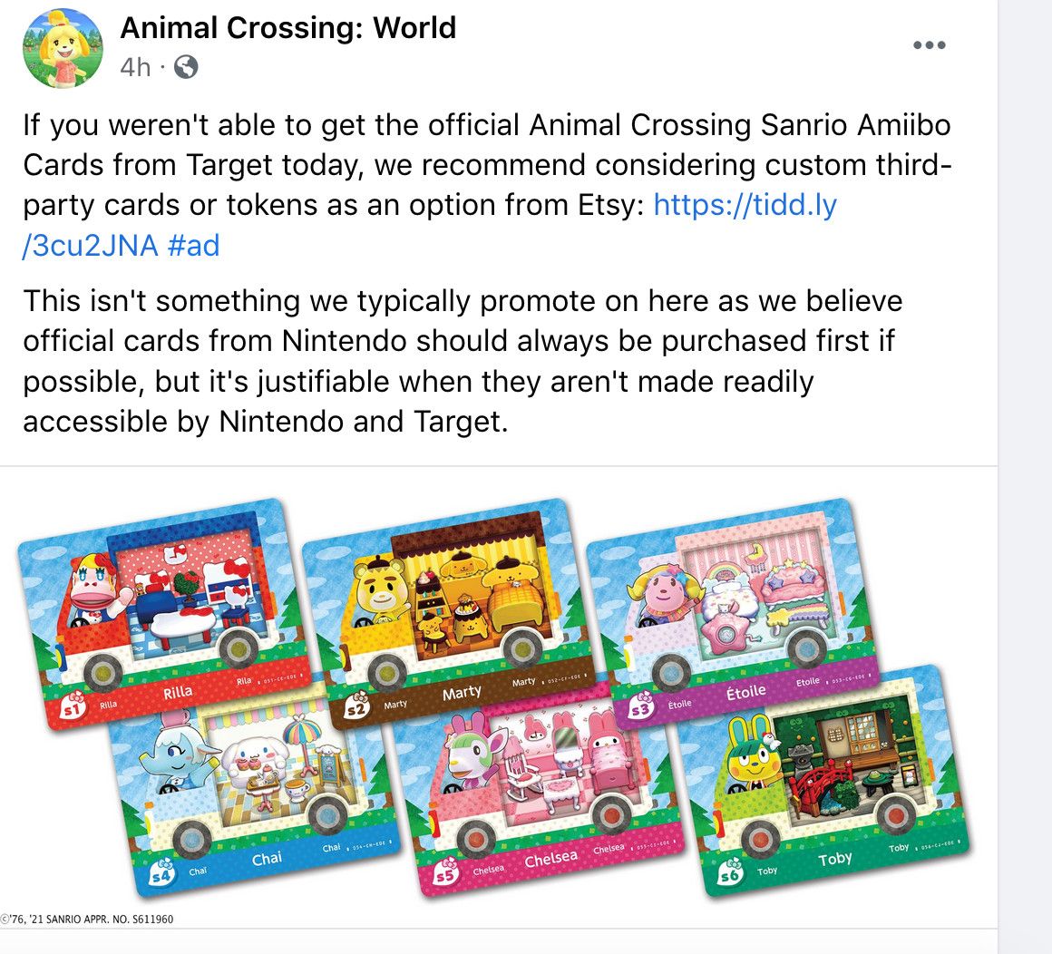 Animal Crossing World FB Post