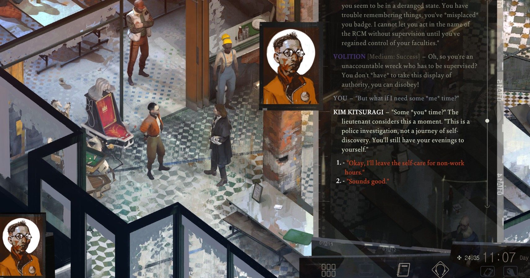 Asking Kim to leave in Disco Elysium