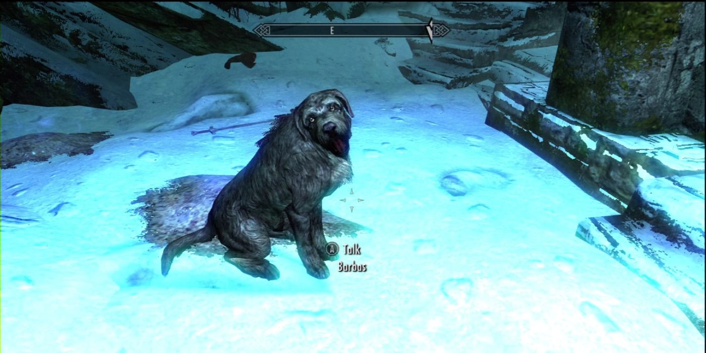 Dog sitting down in Skyrim