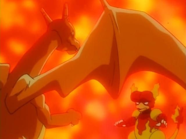 Charizard and Magmar in flames