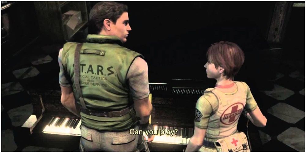 Chris Redfield Asking Rebecca Chambers About Piano in Resident Evil Remastered