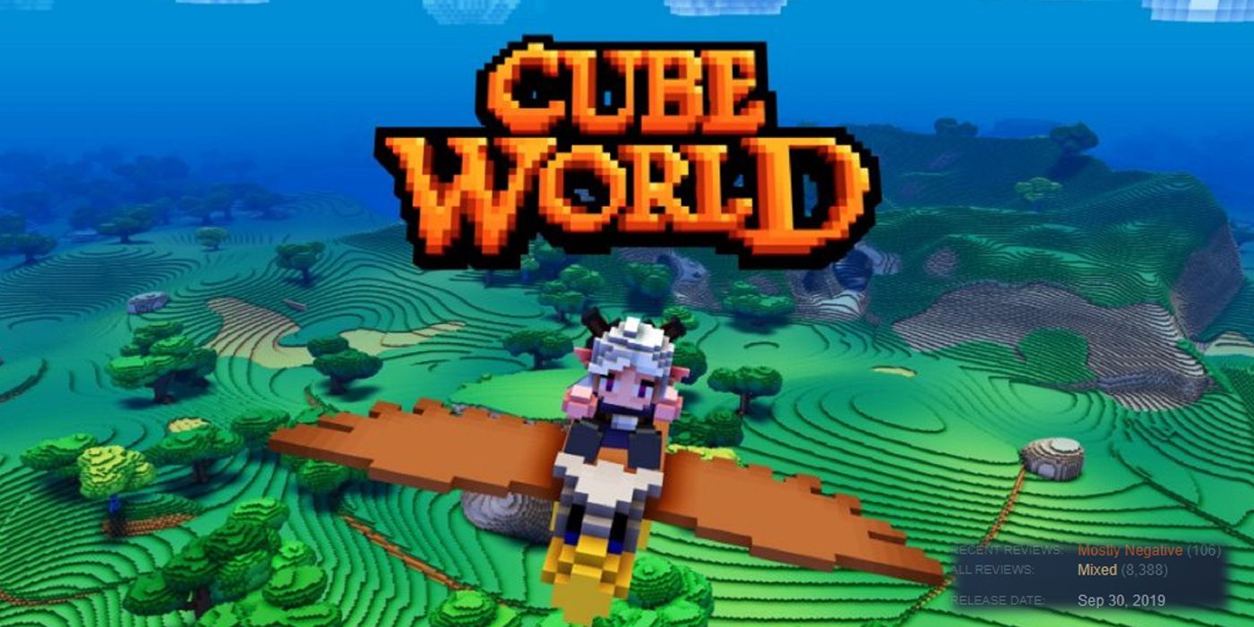 Title Screen For Cube World Overlaid With Steam &quot;Recent Reviews Score&quot;