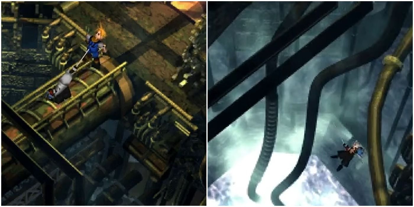 Final Fantasy 7: Sephiroth stabs Cloud and then is thrown by Cloud into an endless pit