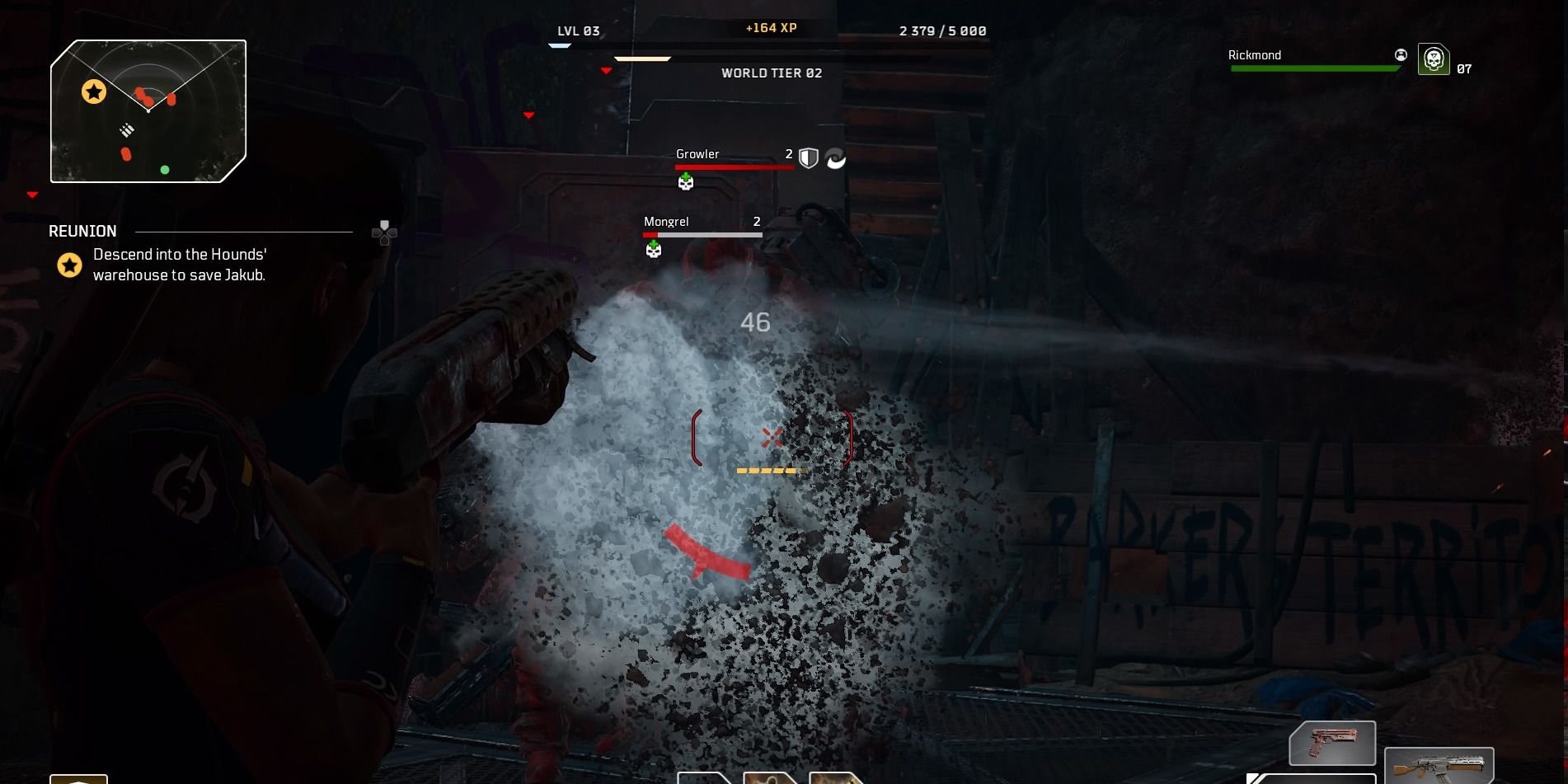 a devastator obliterating an enemy with a shotgun at pointblank range