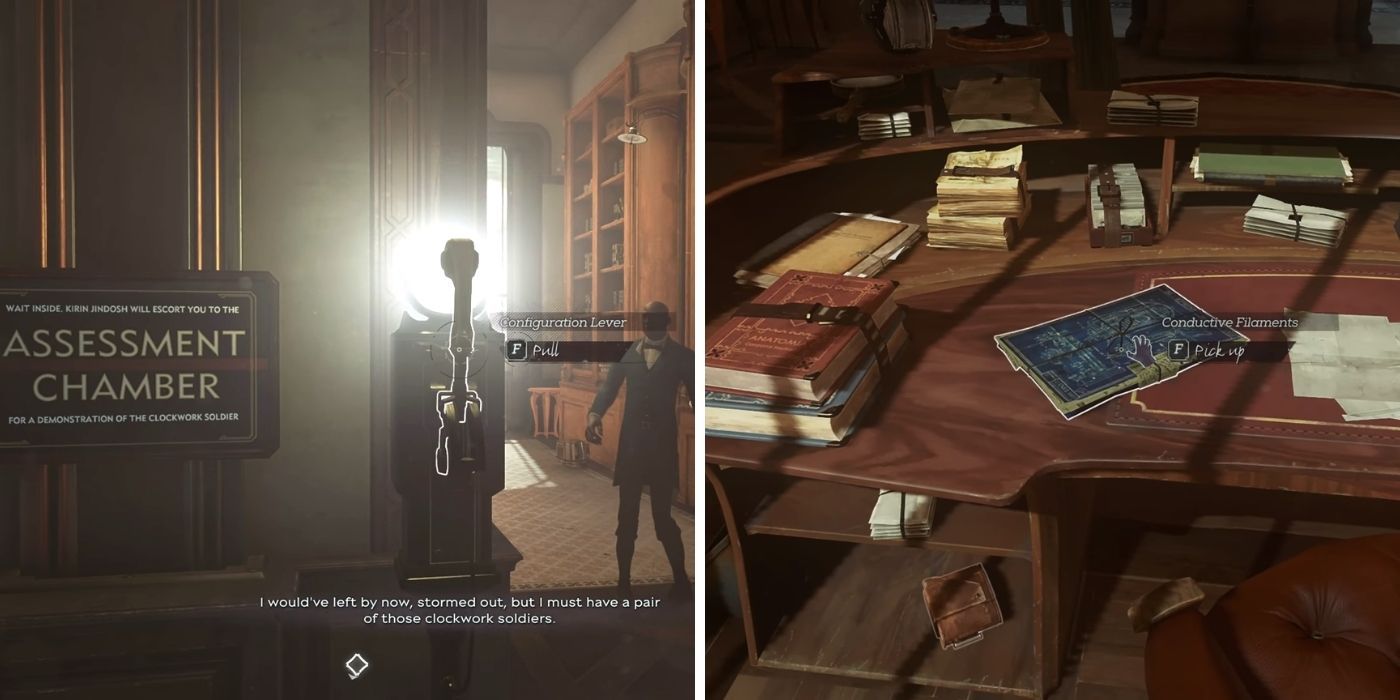 Dishonored 2 - Clockwork mansion configuration lever. A man in a waiting room - A blueprint on a desk