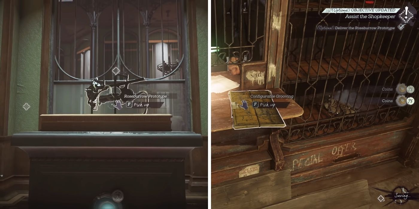 Dishonored 2 - Roseburrow prototype on display - Blueprint on the counter of a black market shop