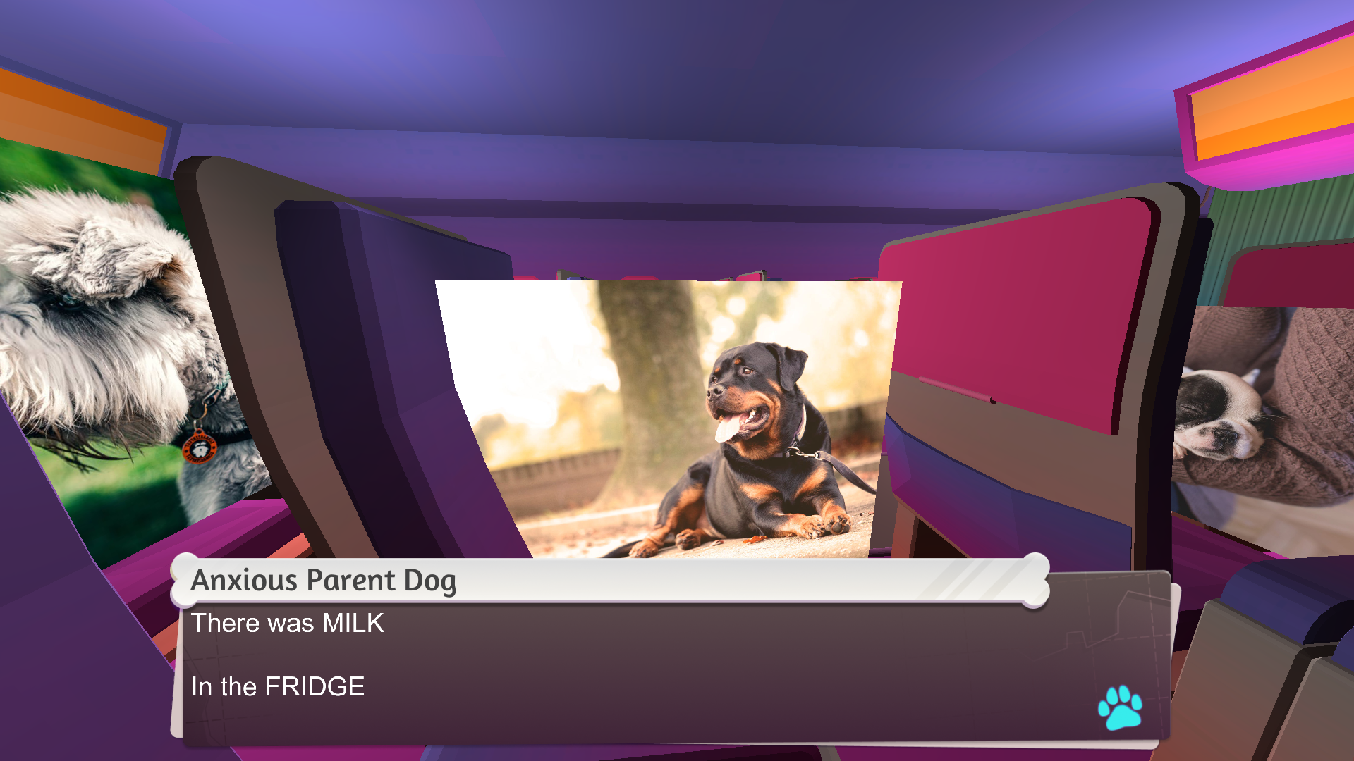 dialogue with a stock photo dog in dog airport game