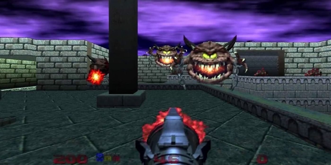 A screenshot showing one of the new levels in Doom 64