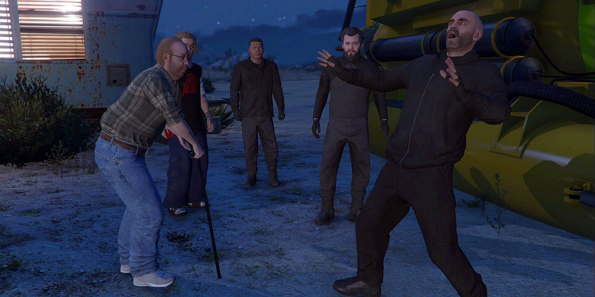 Trevor not wanting to return the super-weapon in GTA V