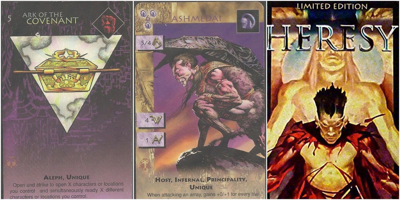 Heresy: Kingdom Come. Front and back of a card, and the art of a booster.