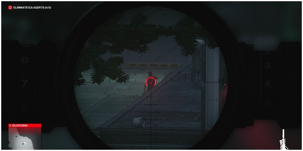 Hitman 3 Aiming At The Fifth Target Just As He Patrols Into View