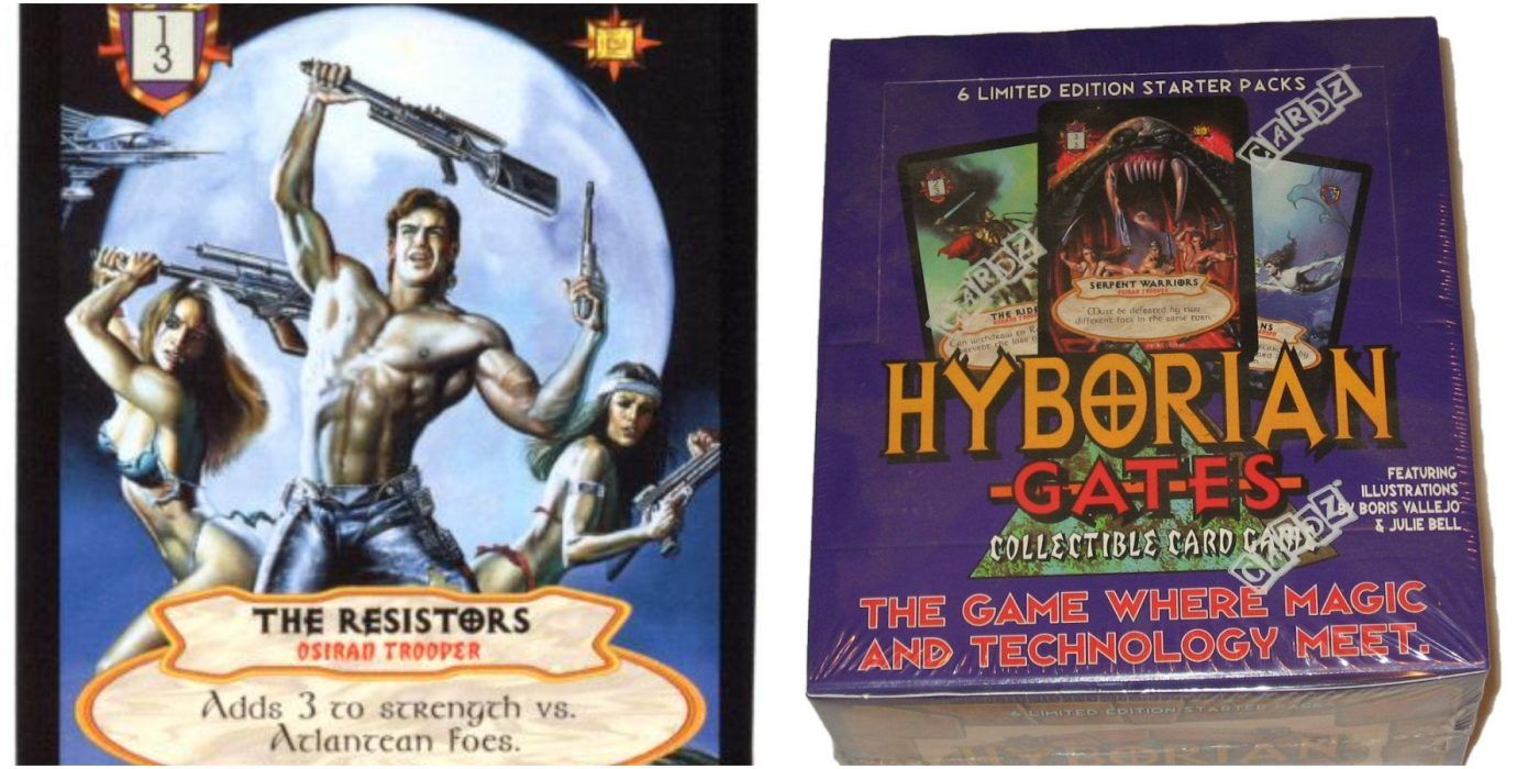 Hyborian Gates: a card and a box of the Trading Card Game