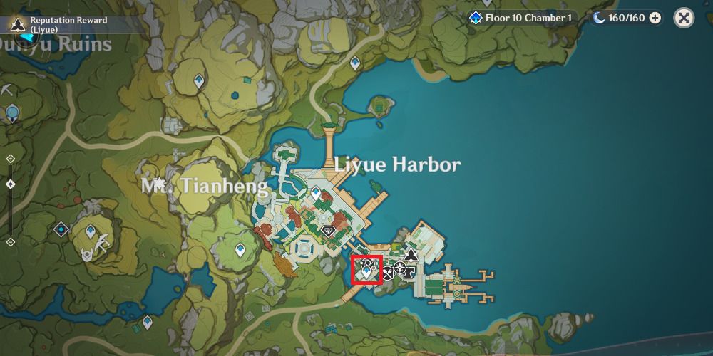 Screenshot of Genshin Impact's map hovering over Liyue Harbor.