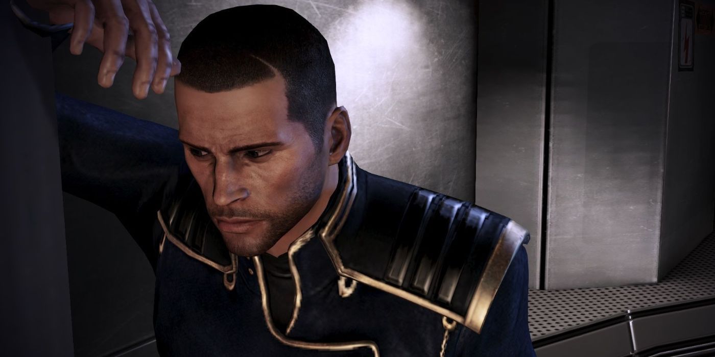 A sad male Shepard in ME3