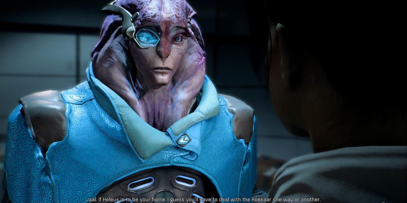 Jaal talks to Sara Ryder aboard the Tempest and says she'll have to deal with the Roekkar at some point