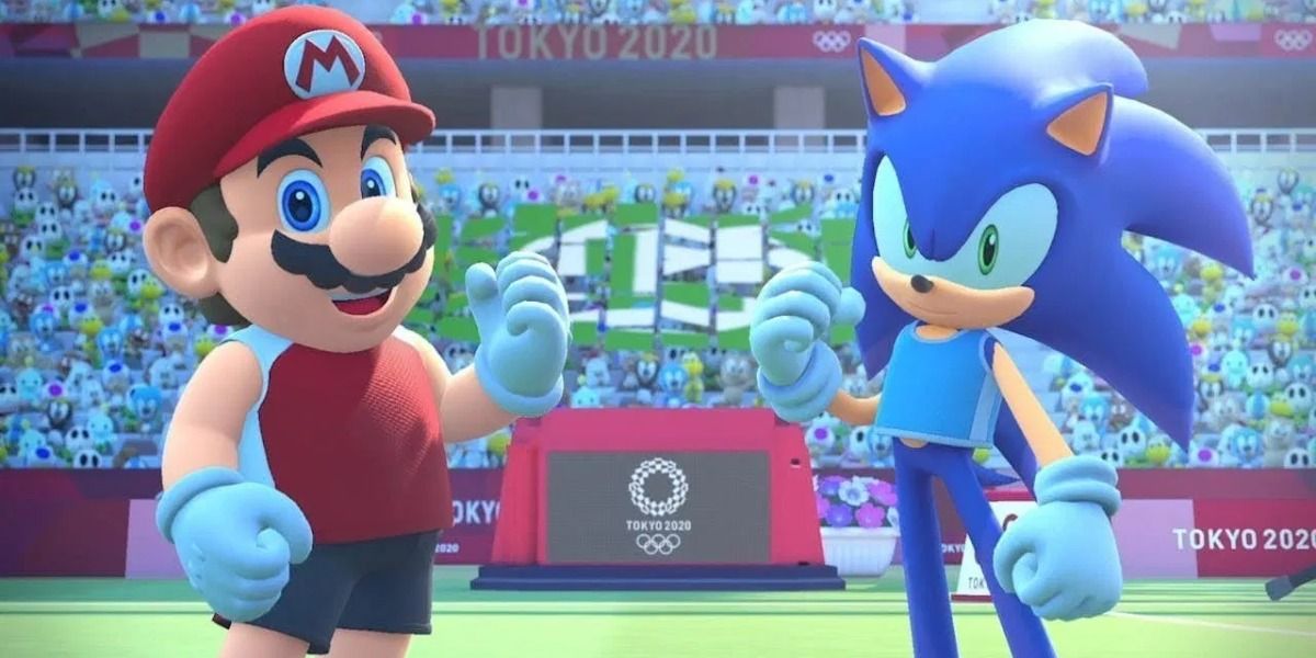 Mario and Sonic wearing Tank Tops at the non-existent Tokyo 2020 Olympics