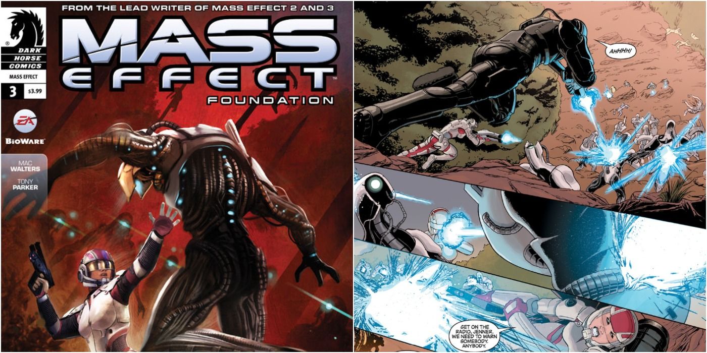 Mass Effect Foundation Issue Three Split Image Cover and Comic Page