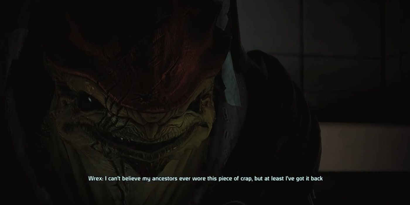 Mass Effect Screenshot Of Wrex Receiving His Family Armor