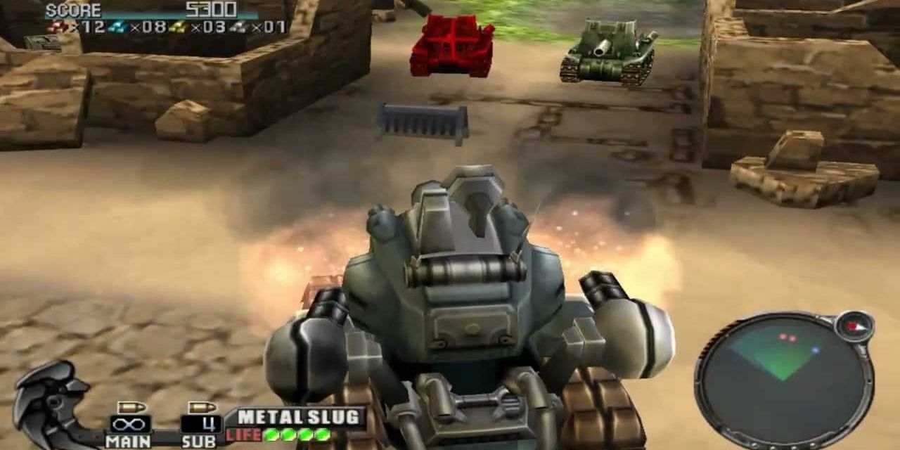 Metal Slug 3D gameplay firing at tanks in mech