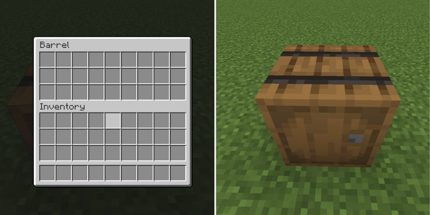 Minecraft Barrel next to an image of its storage capacity