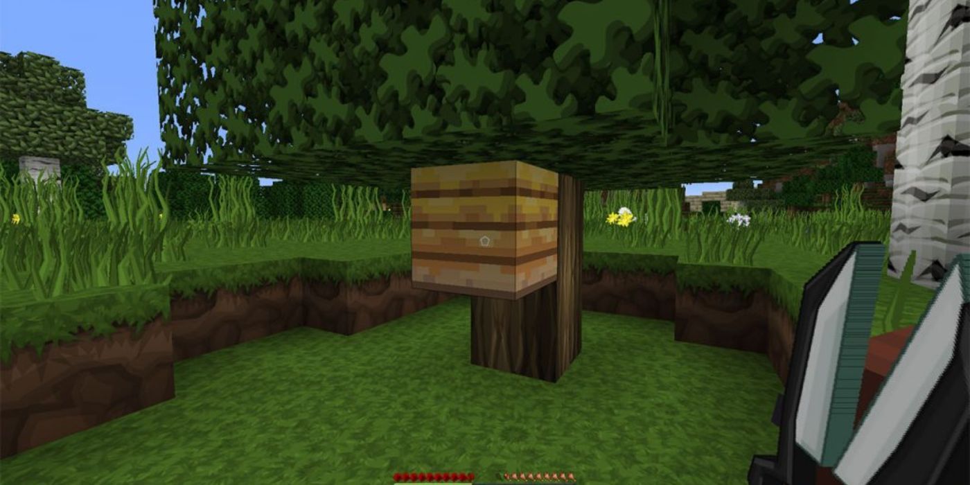 Minecraft Beehive and player with shears