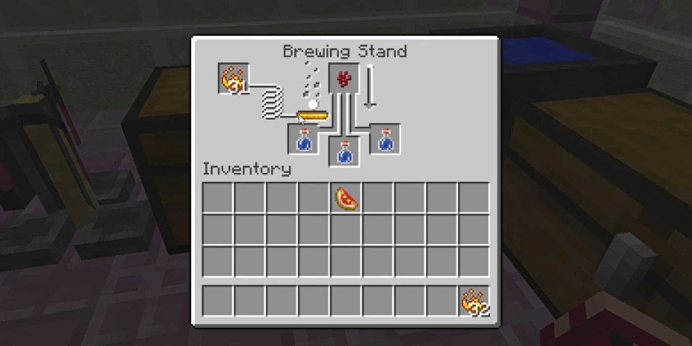 Minecraft Screenshot Of Blaze Powder Being Used To Brew Potions