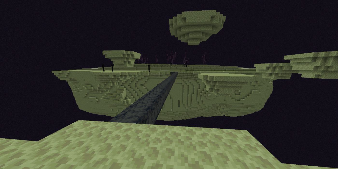 Minecraft bridge in the end connecting two islands