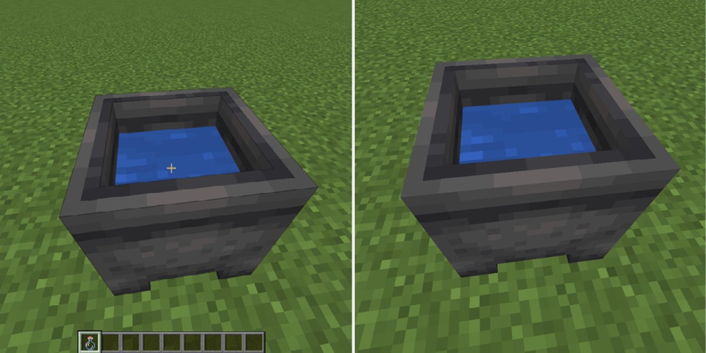 Minecraft cauldron and filling up a water bottle