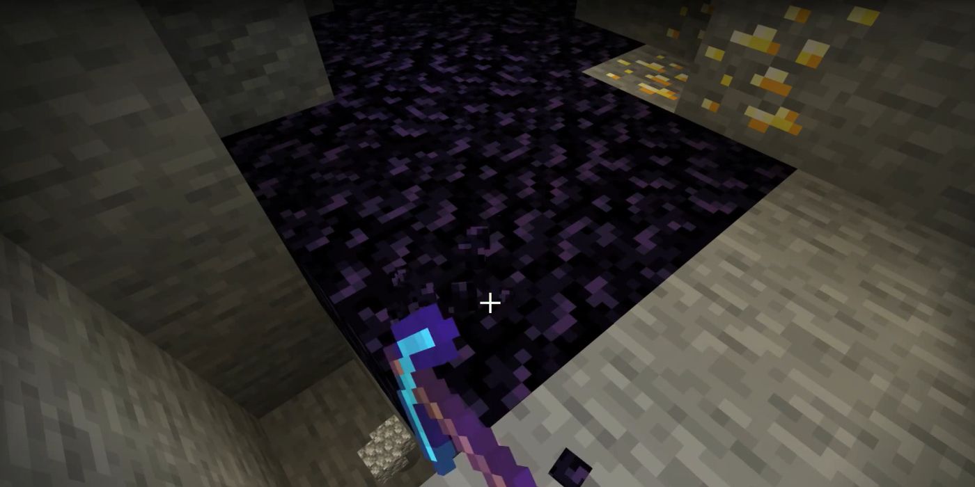 Minecraft Screenshot Diamond Pickaxe Mining Obsidian