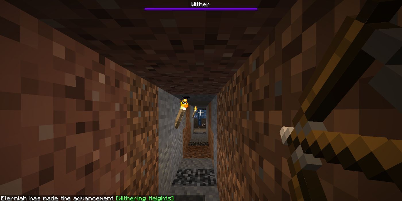 Minecraft fighting the wither inside a tunnel