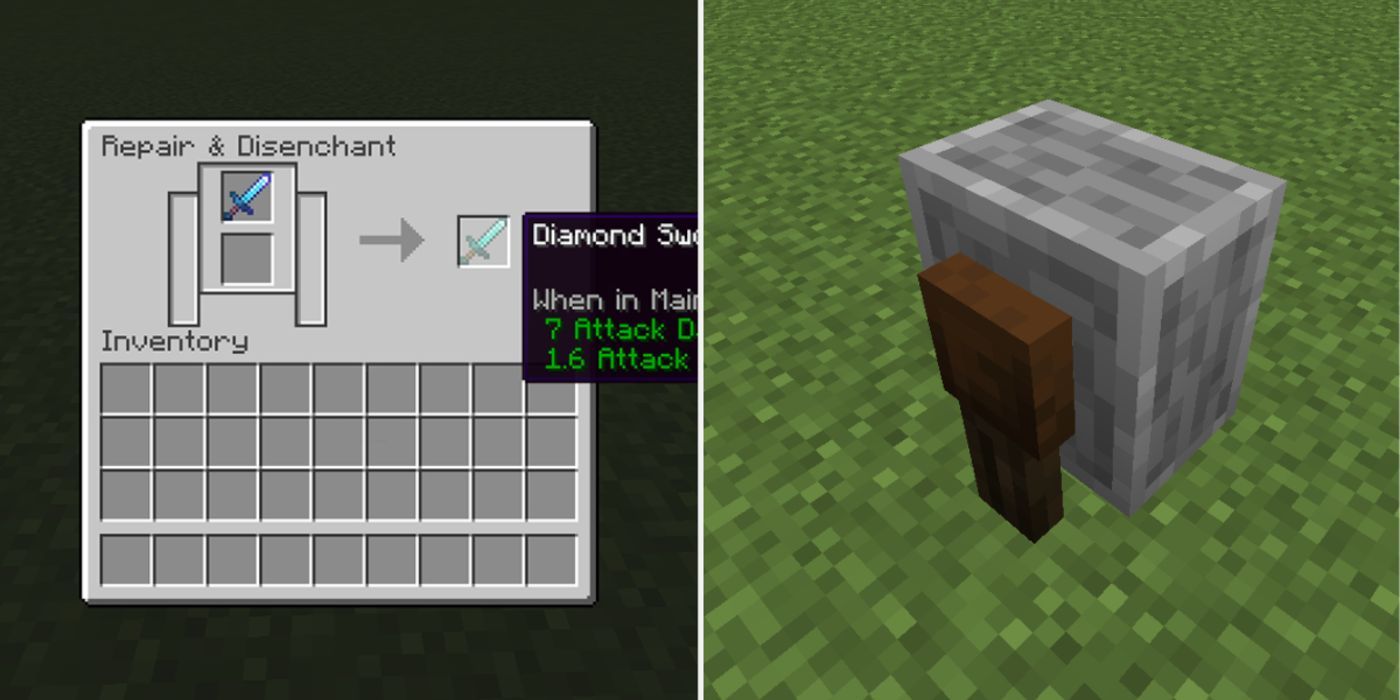 Minecraft grindstone and its user interface