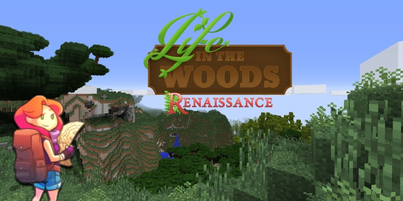 Minecraft - Life in the woods logo and Phedran character in scenic location